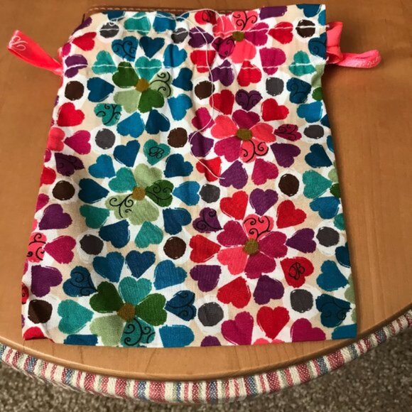 Brighton Multi-Color Heart Flowers Jewelry Pouch w/Pink Logo Ribbon Drawstring - Picture 5 of 5